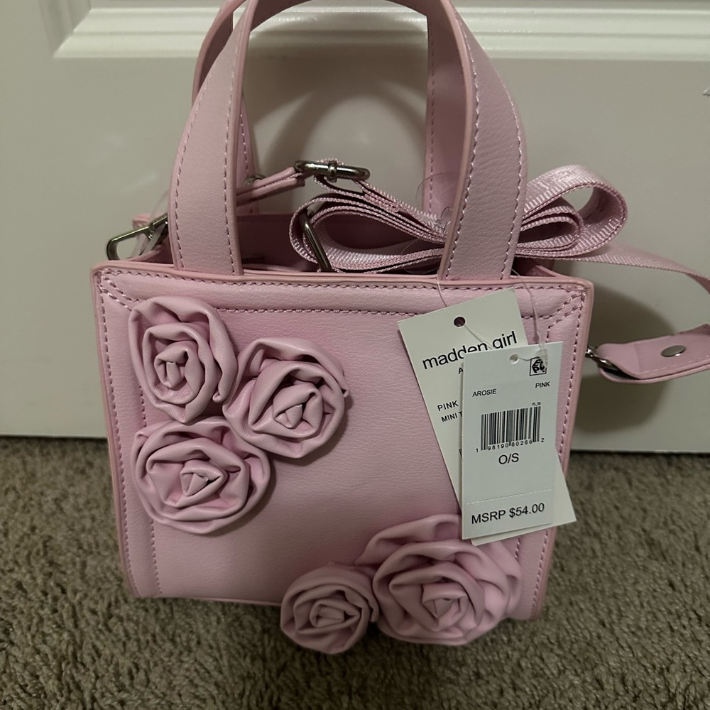 Madden Girl Pink Mini Bag with Floral Accents 71/4"W x 6 1/2"H x 4"D Silver